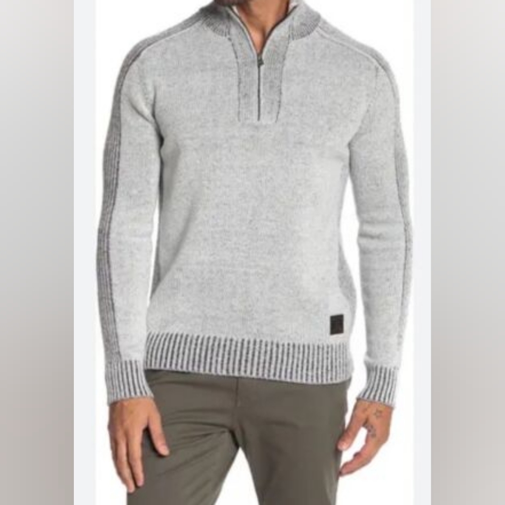 PROJEK RAW Sweater/Pullover Size M Men's 1/4 Zip Long Sleeve Black/Gray Warm